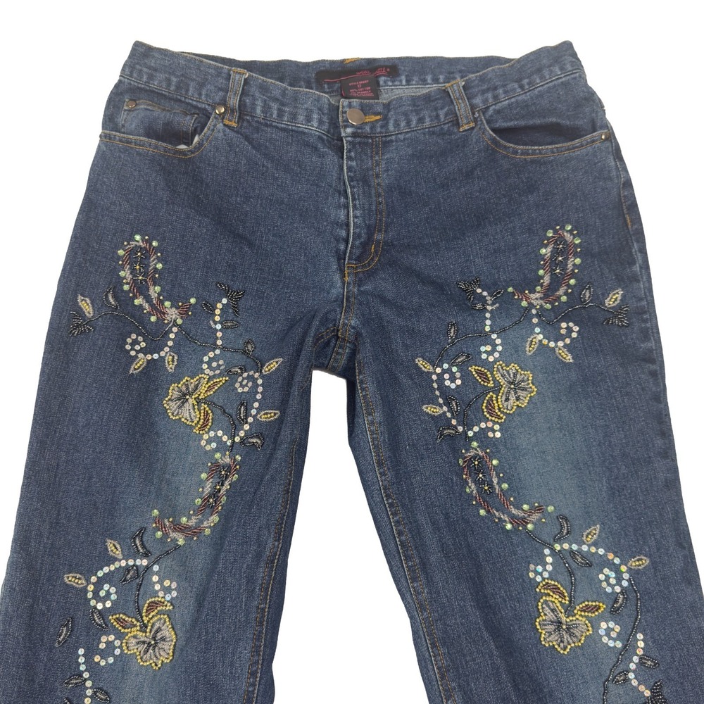 Willi Smith Womens Embellished Jeans Size 12 (32x31½ Fit) Mid-Rise Boot Cut BOHO - Picture 4 of 9